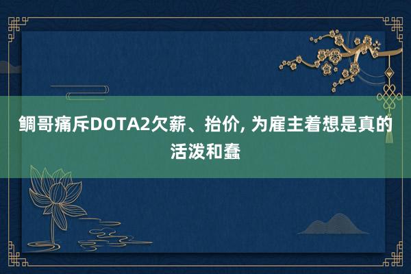 鲷哥痛斥DOTA2欠薪、抬价, 为雇主着想是真的活泼和蠢