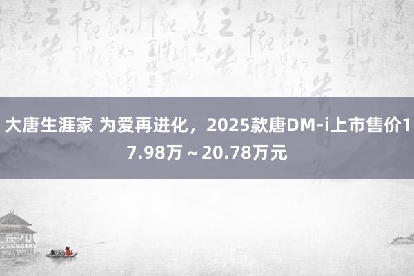 大唐生涯家 为爱再进化，2025款唐DM-i上市售价17.98万～20.78万元